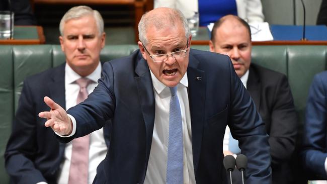 Scott Morrison in full flight during question time on Wednesday. Picture: AAP