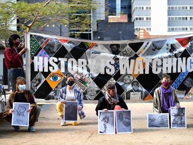 Protesters outside Brisbane District Court this week. Picture: Dan Peled/NCA NewsWire