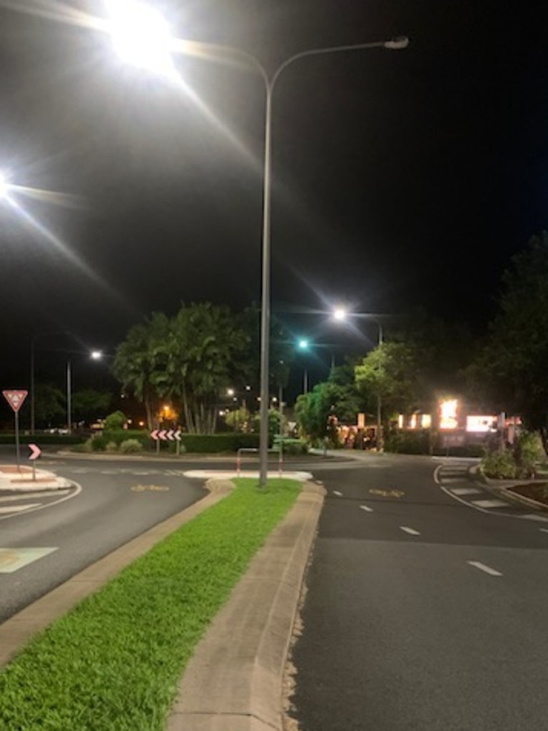 A burnt-out light pole casts more than just shadows—nurses say dimly lit hospital grounds jeopardise safety during night shifts. Picture: Supplied.