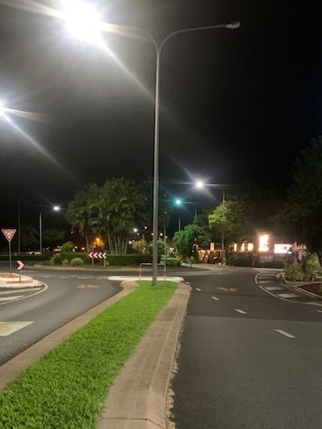 A burnt-out light pole casts more than just shadows—nurses say dimly lit hospital grounds jeopardise safety during night shifts. Picture: Supplied.