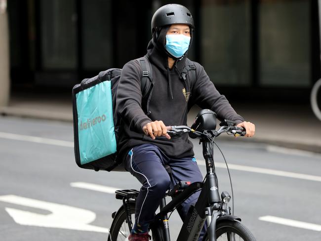 A Food delivery rider pictured in the Sydney CBD. Picture: NCA NewsWire / Damian Shaw