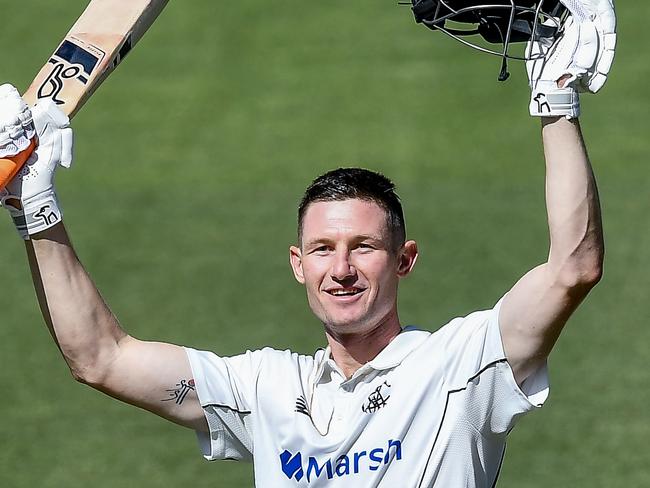 ADELAIDE, AUSTRALIA - OCTOBER 28: Cameron Bancroft of Western Australia  celebrates bringing up his century during the Sheffield Shield match between South Australia and Western Australia at Adelaide Oval, on October 28, 2023, in Adelaide, Australia. (Photo by Mark Brake/Getty Images)