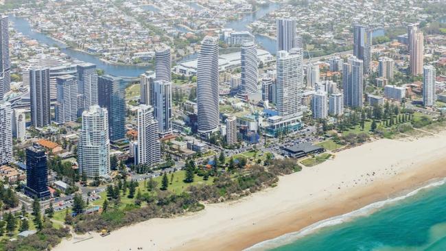 The beach bar debate at Kurrawa on the Gold Coast. This photograph shows the foreshore area at Broadbeach being considered for a draft management plan.