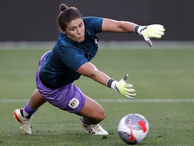 Teagan Micah of Australia warms up ahead of the AFC Women's Olympic Football Tournament Paris 2024 Asian Qualifier against Uzbekistan. Picture: Darrian Traynor/Getty Images