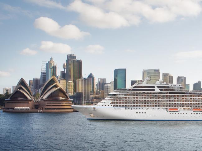 The Oceania cruise line pictured on Sydney Harbour in 2018. There are concerns cruising may not resume until 2022. Picture: Supplied