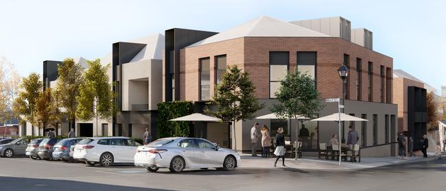 Artist's impression of plans to knock down Prince of Wales Hotel in Battery Point and build 13 apartments, 4 townhouses, landscaped courtyard, basement car park, bar and cafe, and retail space in its place. Picture: Supplied