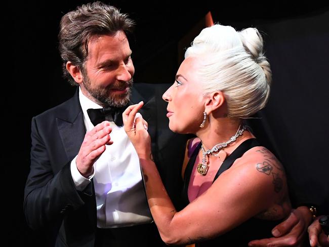 US singer Lady Gaga talking to US actor Bradley Cooper backstage during the 91st Annual Academy Awards. Picture: AFP