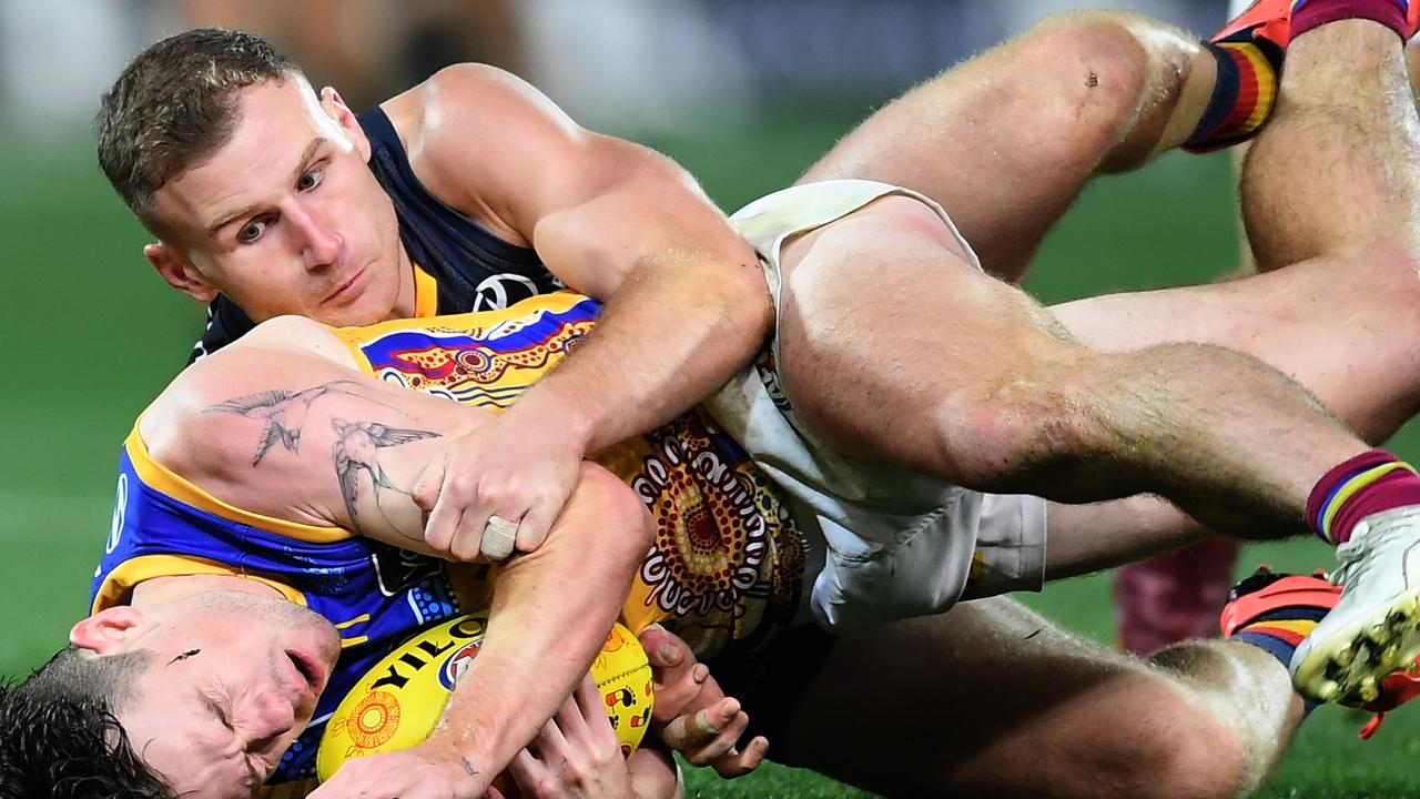 Crow Rory Laird won his battle at the tribunal over this tackle. (Photo by Mark Brake/Getty Images)