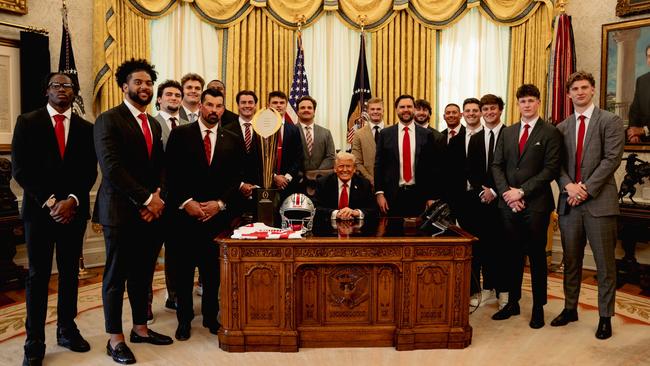 Joe McGuire with Ohio teammates and president Donald Trump