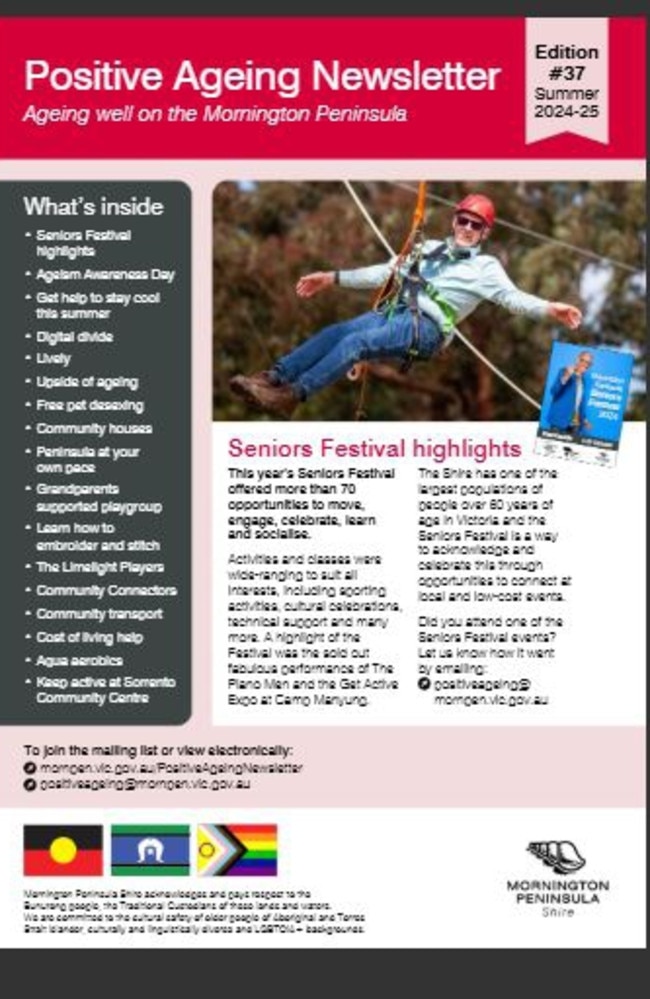 Mornington Peninsula Shire's Positive Ageing Newsletter, showing missing Australian flag. Picture: supplied/Mornington Peninsula Shire