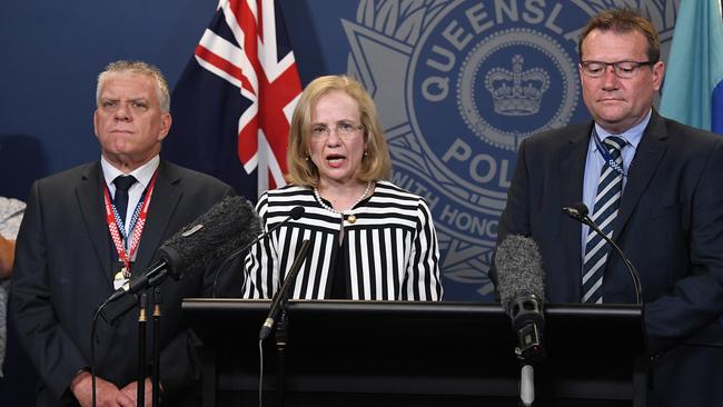 Queensland chief health officer Jeanette Young announces the contamination crisis at a media conference.