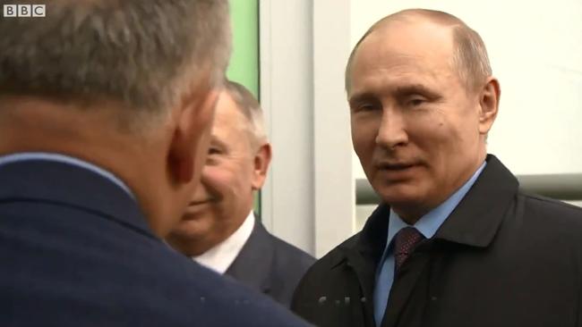 Putin doesn’t directly address the journalist’s question. Picture: BBC/screengrab