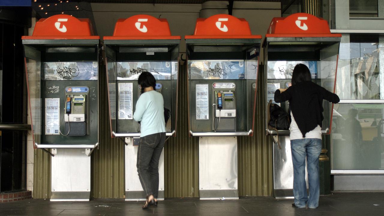 Telstra phone booths at Flinders Street station, Melbourne. Picture: AAP Image/Simon Mossman