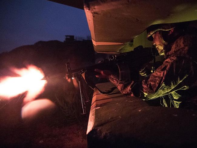 South Korean marines participate in an exercise to defend a front-line island. Picture: South Korean Defense Ministry via Getty Images