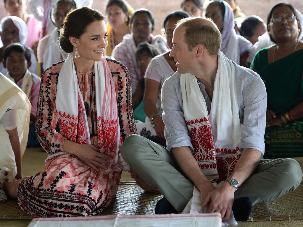 Catherine, Duchess of Cambridge and Prince William, Duke of Cambridge visit Pan Bari Village in the Kaziranga National Park, meet villagers, look at a traditional weaving loom and and walk through a tea garden in Pan Bari Village on April 13, 2016 in Kaziranga, India. Picture: Getty