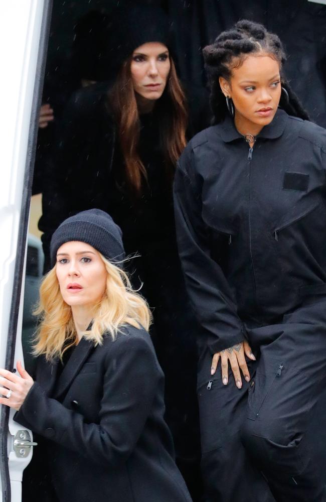 Bullock, Paulson and Rihanna on location for Ocean’s 8 in New York. Picture: Jackson Lee / Splash News Splash News and Pictures Los Angeles