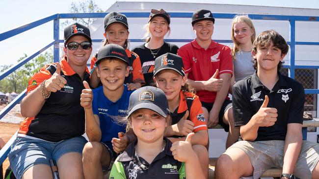 Laura Blowers, Aiden Blowers, Isla Blowers, Connor O’Halloran, Ty OHalloran, Bonnie Butler, Seth Shackleton, Mia Scott and Levi shipard at the 2023 KTM Australian Junior Motocross Championships, Darwin, NT, Australia. Picture: Pema Tamang Pakhrin