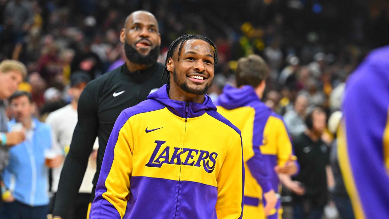 LeBron and Bronny at a Lakers game. Photo: Jason Miller/Getty Images/AFP.