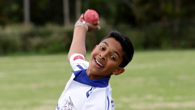 Ishwa Wijenayake practising his off spin. Pictures: Peter Kelly