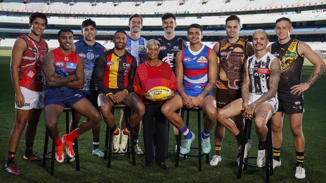 Indigenous players at the Sir Doug Nicholls Round launch Picture: Michael Klein