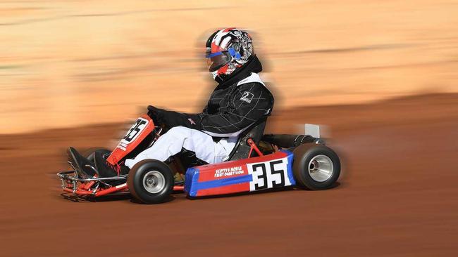 RACING: Scott Adams hits the Maryborough Speedway track on Saturday afternoon. Picture: Cody Fox