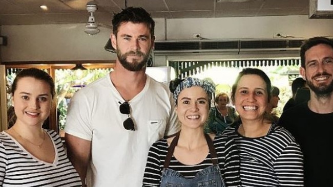 Chris Hemsworth with staff from Mudjira Village Eatery. Photo: Instagram/@felix.zed