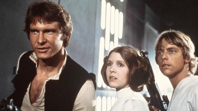 They’re back ... Harrison Ford, Carrie Fisher, and Mark Hamill are shown in a scene from Star Wars. Picture: Supplied.