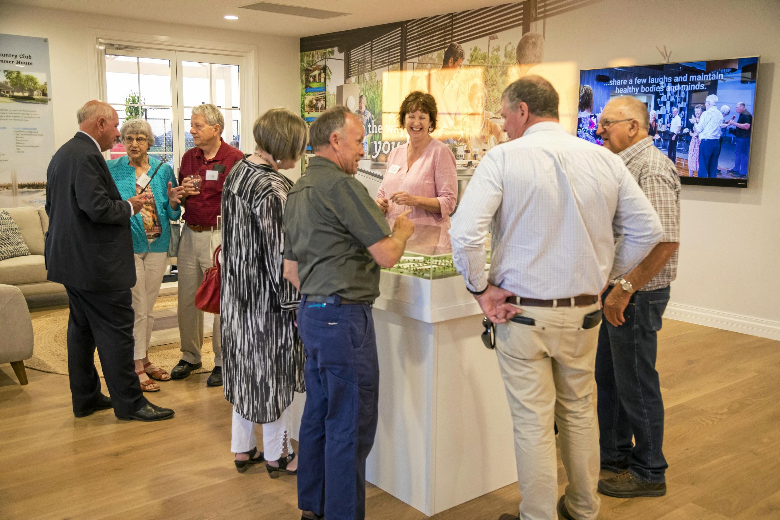 Guests of Pradella Property Ventures inspect the new summer house at the upcoming $71 million Seachange retirement in Harristown. Picture: DK Photography