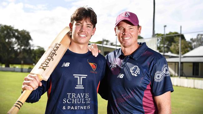 Former Australian cricket player Ash Noffke with his son, Will. Picture: Patrick Woods.