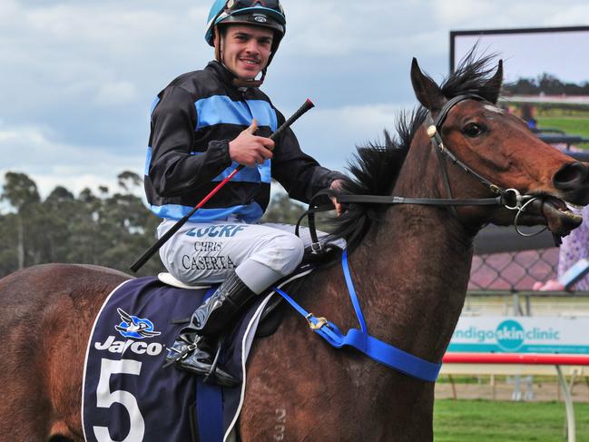 Flaming Bel ridden by Chris Caserta returns to the mounting yard after winning the CUB Class 1 Handicap at Bendigo Racecourse on September 28, 2017 in Bendigo, Australia. (Brendan McCarthy/Racing Photos via Getty Images)