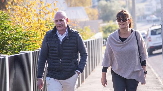 Tasmanian Premier Peter Gutwein arrives with wife Amanda to vote at East Launceston Primary School in Launceston. Tasmanian state election 2021. Picture: Rob Burnett