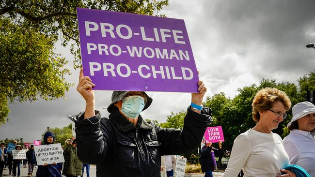 Anti-abortion protesters gathered in Adelaide on Saturday to protest against the Termination of Pregnancy bill, currently before SA Parliament. Picture: Mike Burton