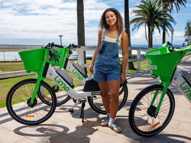 Nadine Mansour, 23, says often rideshare bikes are missing helmets. Picture: Justin Lloyd