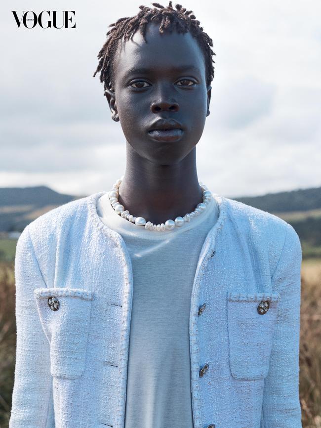 Adut Akech’s teenage brother Bior is following in her fashion footsteps. Picture: Josh Olins for Vogue Australia