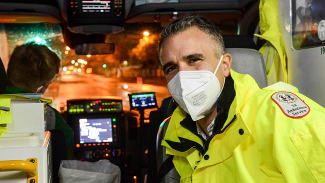 Premier Peter Malinauskas spent a night with paramedics in an ambulance in June, 2022. Picture: Brenton Edwards