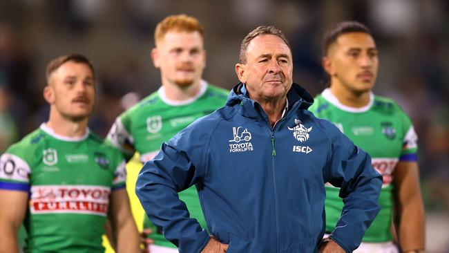 CANBERRA, AUSTRALIA - APRIL 03: Raiders coach Ricky Stuart is pictured during the round five NRL match between Canberra Raiders and Cronulla Sharks at GIO Stadium, on April 03, 2025, in Canberra, Australia. (Photo by Mark Nolan/Getty Images)