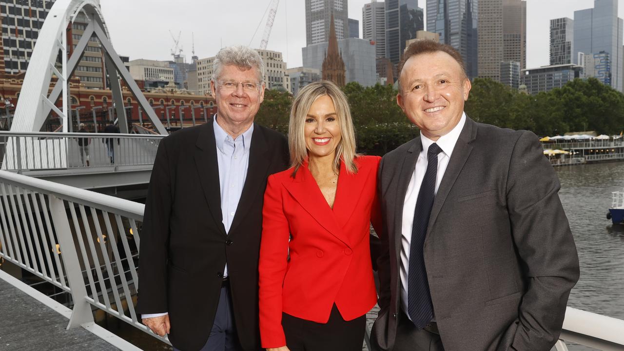 Victorians Party co-founder Bill Lang (left) with Ingrid Maynard and Oscar Yildiz. Picture: Alex Coppel