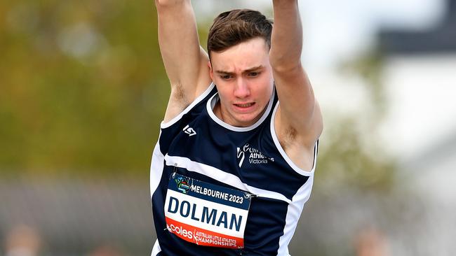 Harrison Dolman competes in the long jump during the Australian Little Athletics Championships last year.