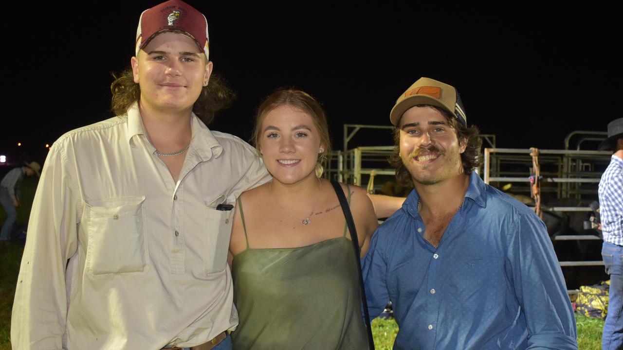 Stephen Whitmore, Erhyn Hanson and Hayden Azzopardi, all from Mackay,, at the Sarina CRCA Rodeo. Photo: Janessa Ekert