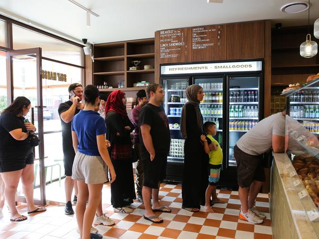 SYDNEY, AUSTRALIA - FEBUARY 12 2022: People are seen lining up inside a brand new bakery which has opened in the middle of the burbs, which is being compared to the award winning Humble. Self Raised is the next project from the trio that brought you pizza shop in Bexley, My Mother's Cousin. Picture: Newscorp: The Daily Telegraph / Gaye Gerard