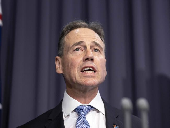 Health Minister Greg Hunt during a press conference in Parliament House, Canberra. Picture: NCA NewsWire / Gary Ramage