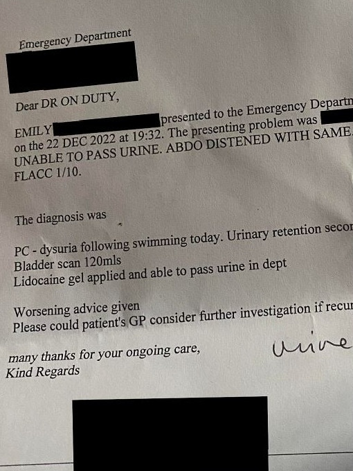 Emily’s discharge letter.