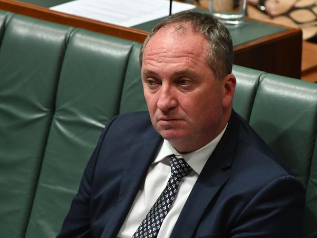 Deputy Prime Minister Barnaby Joyce, who campaigned on “family values”, has discredited himself by leaving his wife and daughters. Picture: AAP/Mick Tsikas