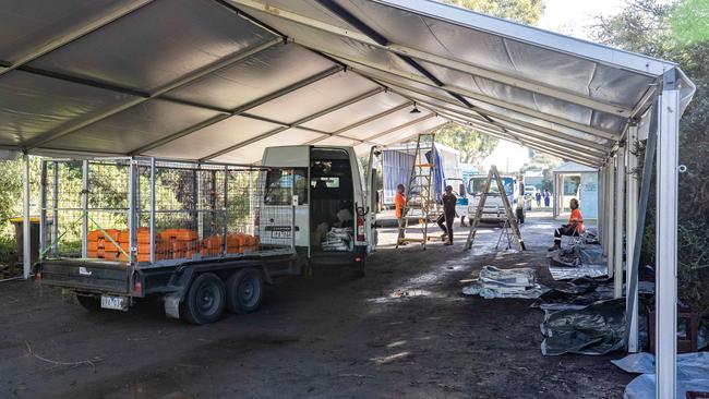 A testing station being set up at Barwon Heads Community Park. Picture: Jason Edwards