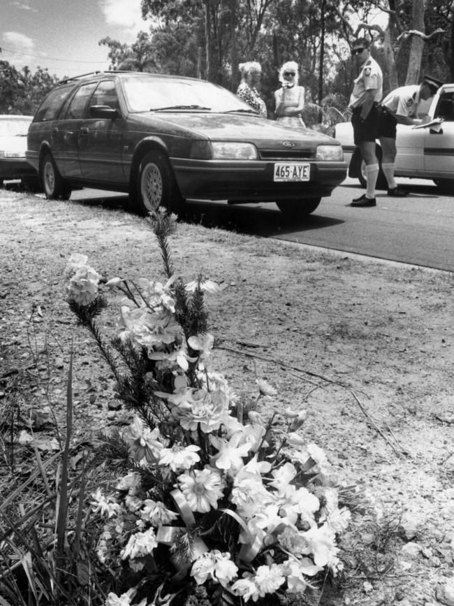 Flowers at the scene where Mr Woodhouse was killed.