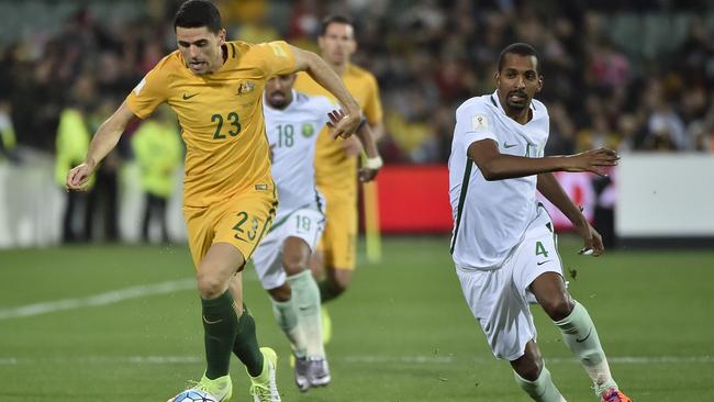 Tom Rogic in action for Australia during its World Cup qualifying win over Saudi Arabia at Adelaide Oval in June 2017. Picture: AAP Image/David Mariuz