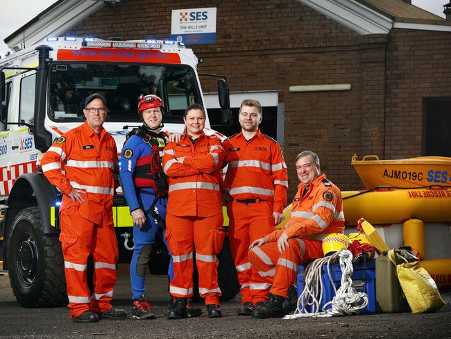 SES volunteers Enzo Marino, Damian Hofman, Leanne Pereira, Andrew Turner and Malcolm Liston. Picture: Richard Dobson