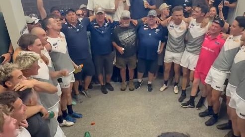 Melton South belts out the song after the win.