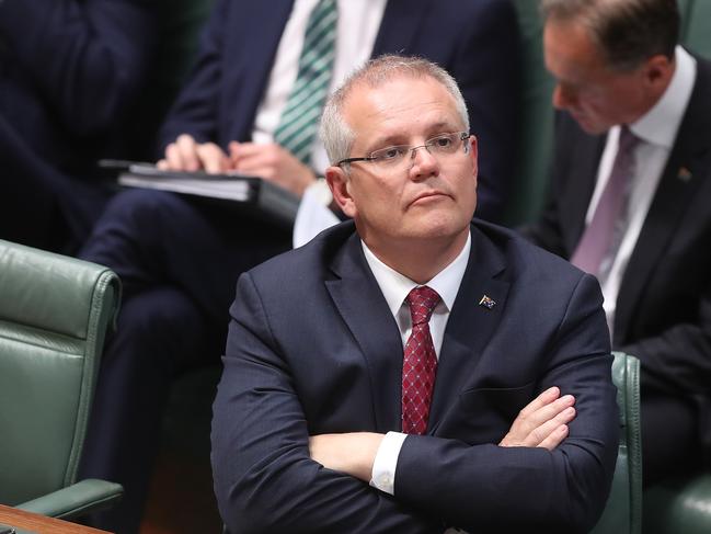 Prime Minister Scott Morrison, seen here in Question Time on Tuesday, is not happy Mr Turnbull did not help out in the Wentworth election. Picture: Kym Smith