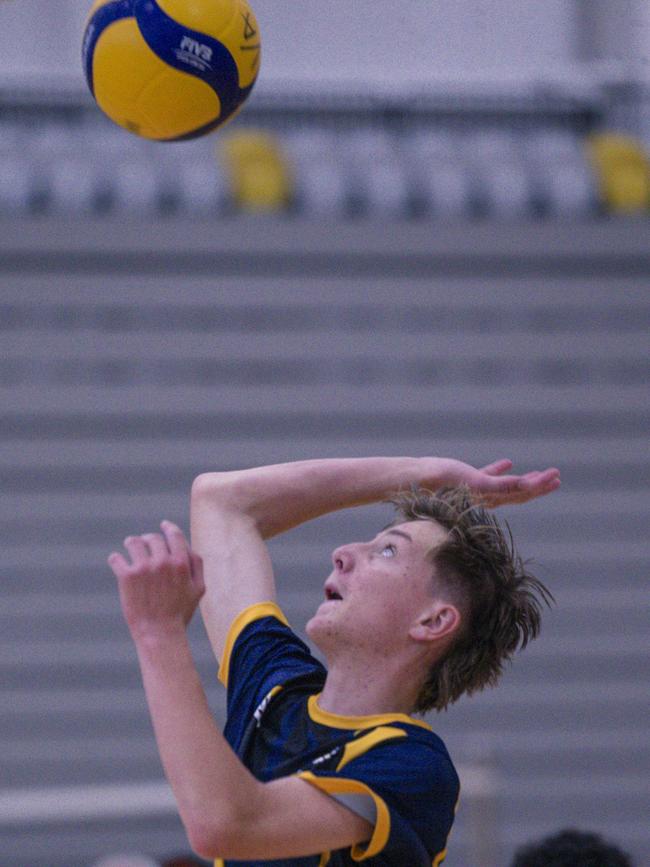 Tom McKenna as Heathwood High V Carrum Downs in the Australian Volleyball Schools Cup is being played at the Gold Coast Sports and Leisure Centre in Carrara. Picture: Glenn Campbell